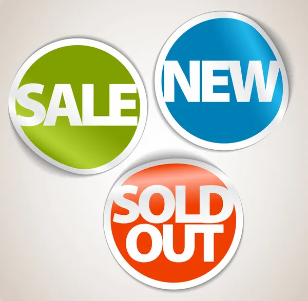 Set of labels for the new, sold out and discount item — Stock Vector
