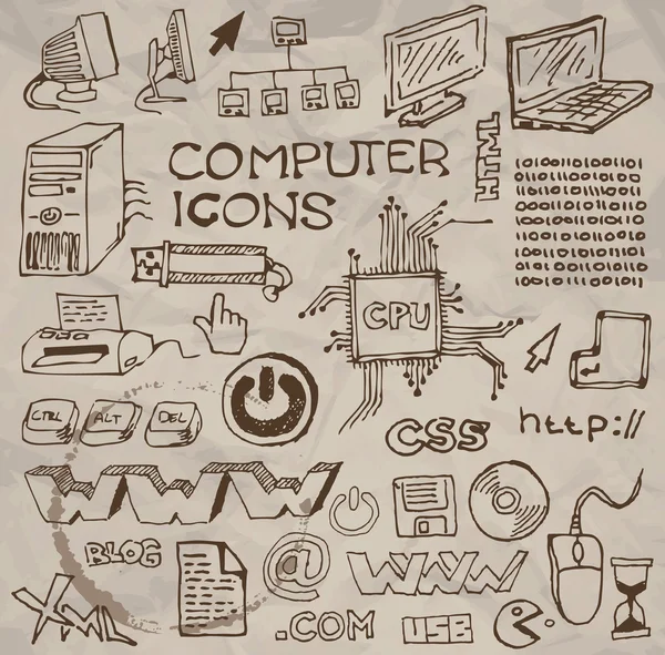 Set of hand-drawn computer icons (vector) — Stock Vector