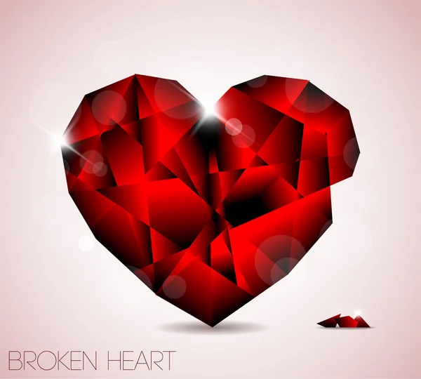 破碎的红色菱形宝石心 — 图库矢量图片