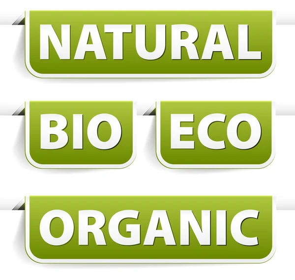 Uppsättning av gröna bokmärken för ekologiska livsmedel — Stock vektor