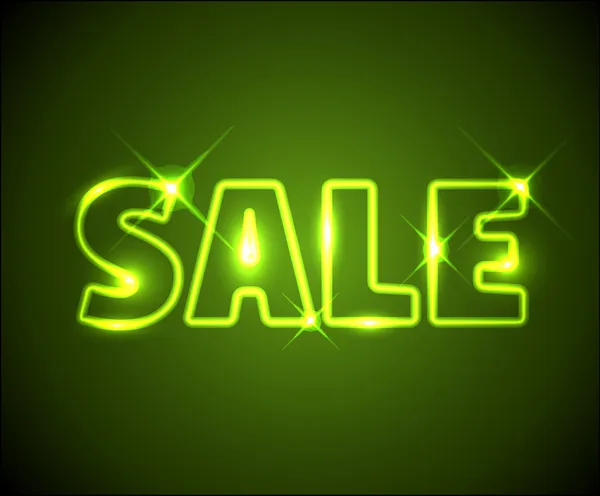 Gran verde brillante anuncio de venta de neón — Vector de stock