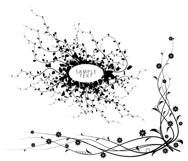 Éléments floraux noir et blanc — Image vectorielle