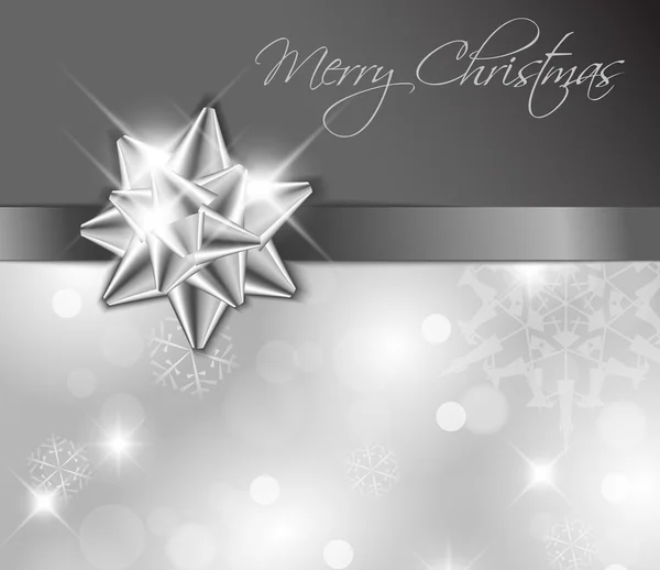 Ασημί κορδέλα με φιόγκο - Χριστουγεννιάτικη κάρτα — Διανυσματικό Αρχείο