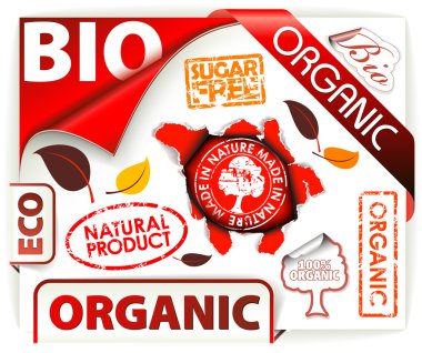 Set of red bio, eco, organic elements clipart