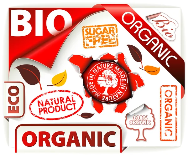 Conjunto de bio vermelho, eco, elementos orgânicos — Vetor de Stock