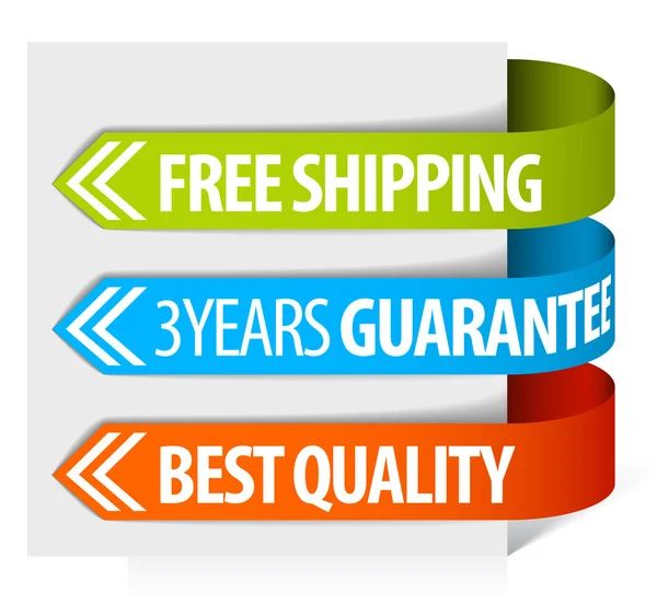 Tags for free shipping, guarantee and quality — Stock Vector