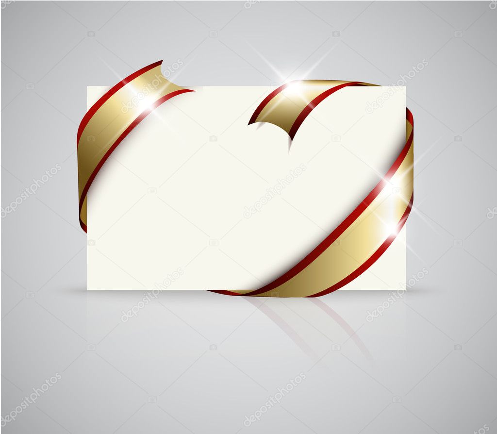 Wedding card - Golden ribbon around blank white paper