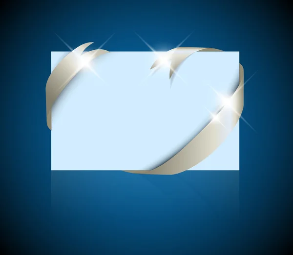 Weihnachts- oder Hochzeitskarte - silbernes Band um leeres blaues Papier — Stockvektor