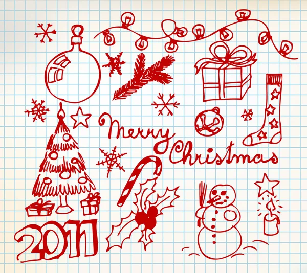 Vektor jul og nytår doodle illustrationer – Stock-vektor
