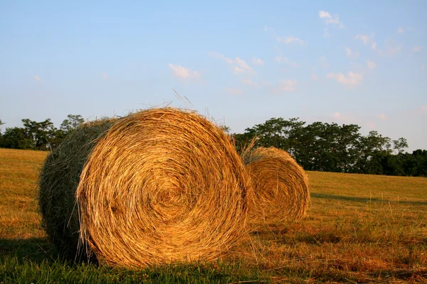 Летний вечер с тюками сена — стоковое фото