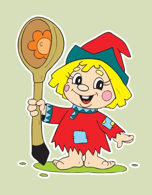 Child holds spoon clipart