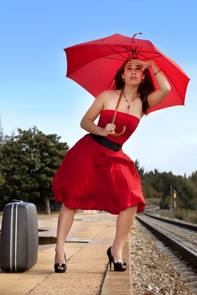 Mooie vrouw met paraplu — Stockfoto