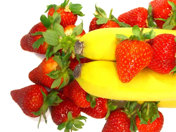 Strawberries with bananas — Stock Photo, Image
