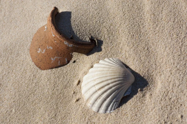 在沙滩上的陶瓷锅 — 图库照片