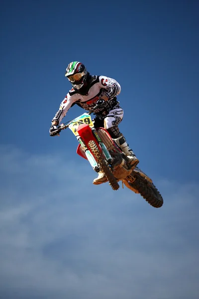 Motocross dirtbike in the air — Stock Photo, Image