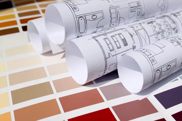 Arka plan boya renk paleti ile ev planı — Stok fotoğraf
