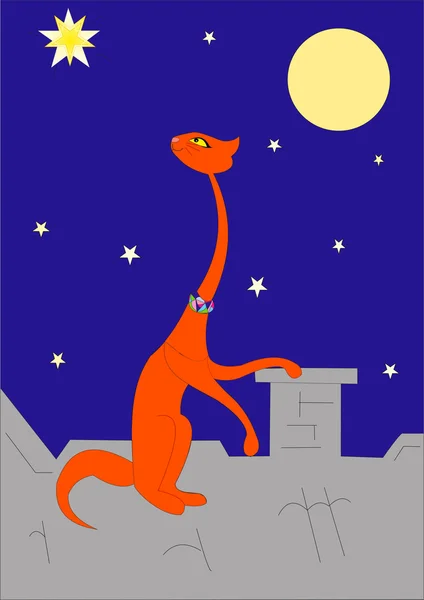 stock vector The cat sits on a roof