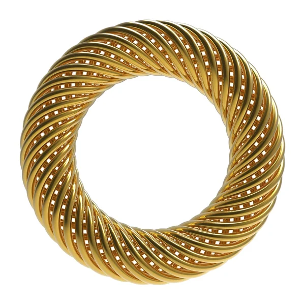 stock image Golden spiral ring torus isolated on white.