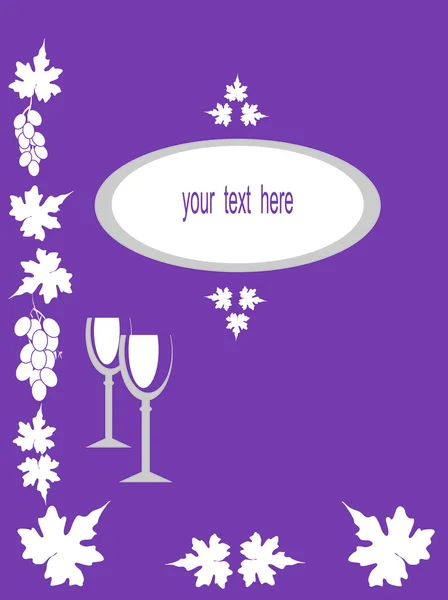 Text kort med druvor, löv och glasögon. — Stockfoto