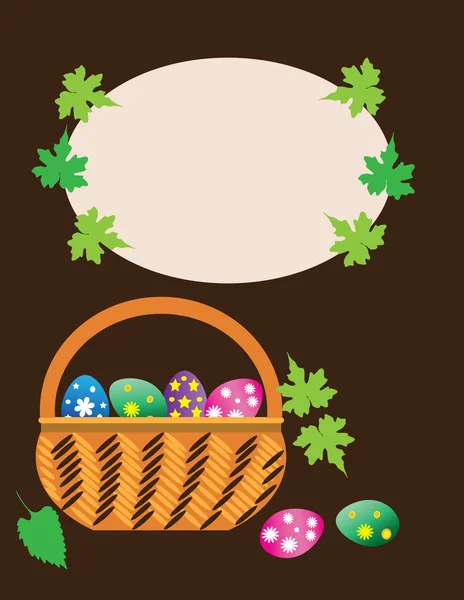 Tarjeta de Pascua con cesta y huevos —  Fotos de Stock