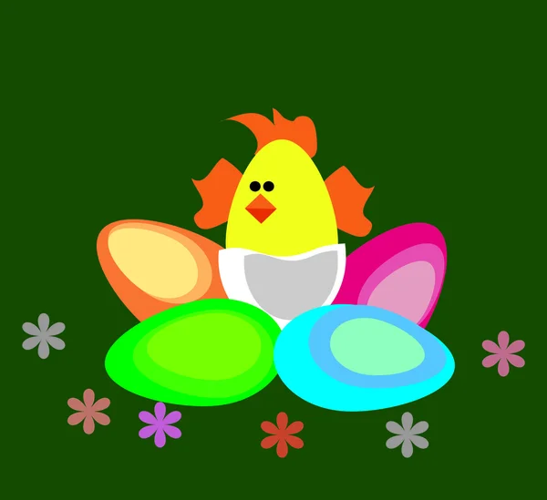 Easter.chicken and easter eggs. — Stock Photo, Image