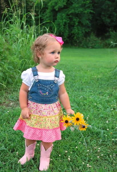 Ładny maluch dziewczyna z kwiatami Obraz Stockowy