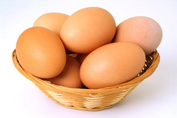 stock image Basket of straw with eggs