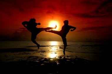 Silhouette of two fighting clipart