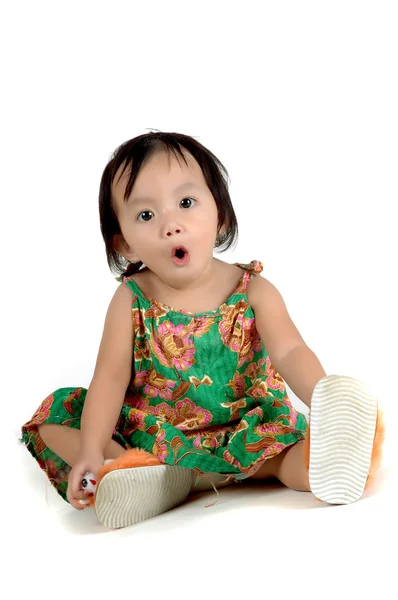 Asie holčička na bílém pozadí — Stock fotografie