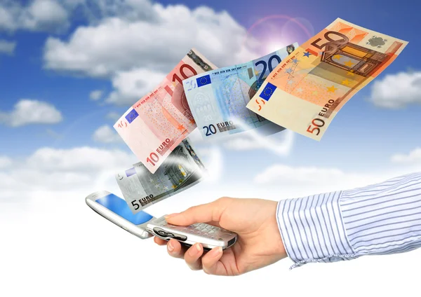 Telefon komórkowy i pieniądze euro. — Zdjęcie stockowe