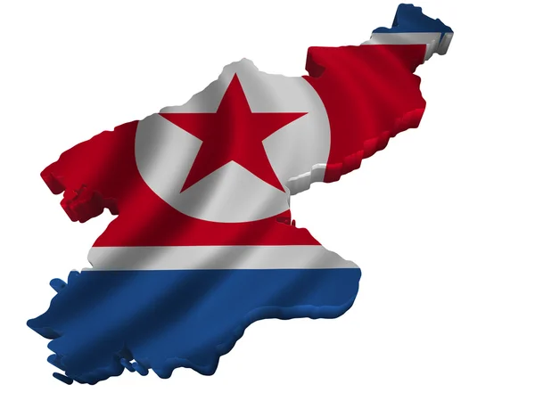 Vlajka a mapa Severní Koreje — Stock fotografie