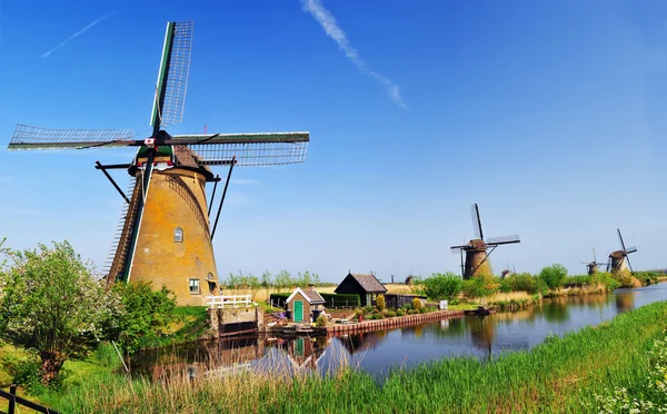 Vertical Panorama of canals and water mills — Stock Photo, Image