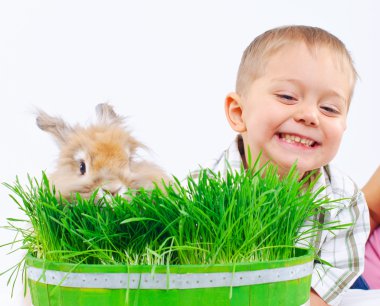 Easter Bunny. Cute boy with a rabbit clipart