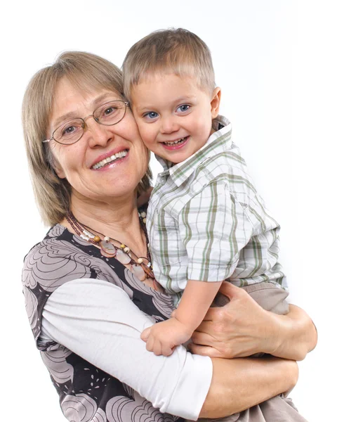 Счастливая бабушка с вертикальным видом на внука — стоковое фото