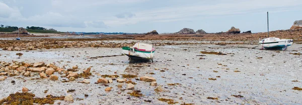 Roddbåt vid lågvatten cote rose — Stockfoto