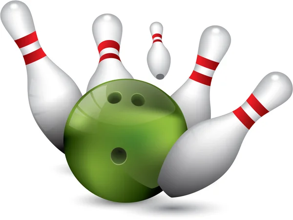 Boule de bowling s'écrasant dans les broches — Image vectorielle