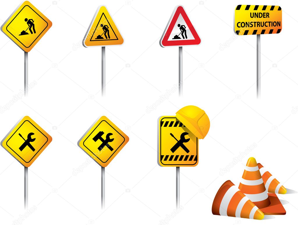 Set of Under construction signs vector