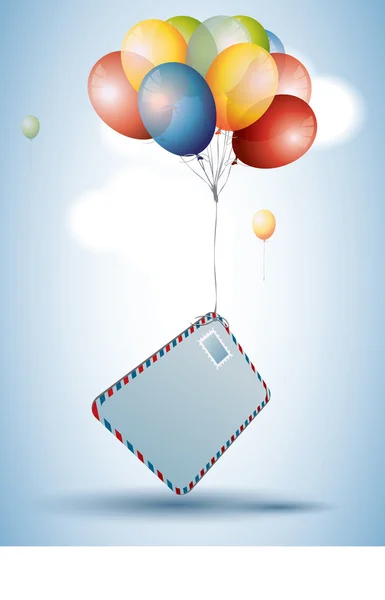 Bunte Luftballons mit Postkarte — Stockvektor