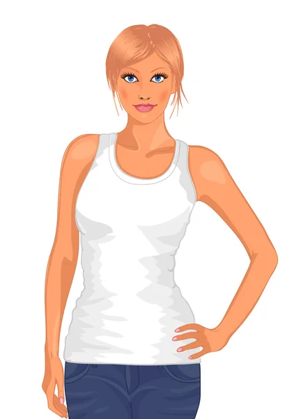 Woman in a white T-shirt — Stock Vector