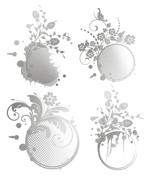 Set van grijze grunge floral frame — Stockvector