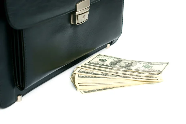 Black briefcase and money — Stock Photo, Image