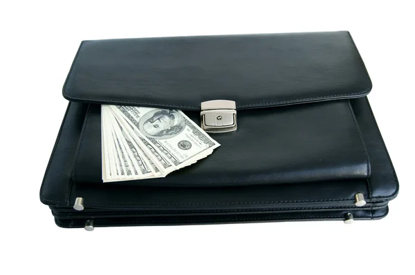 Mala preta e dinheiro — Fotografia de Stock