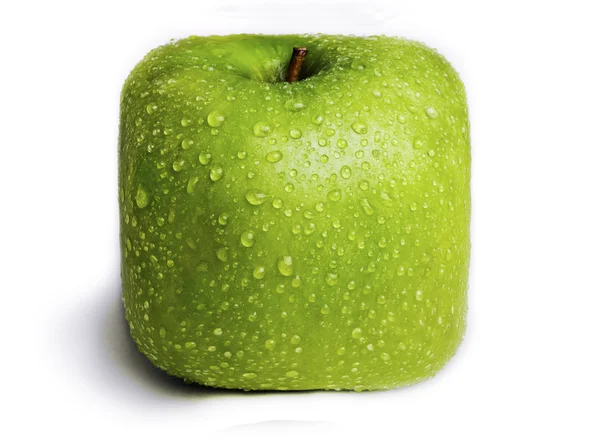 Isolerade fyrkantiga grönt äpple — Stockfoto