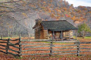 Fall Cabin and Split Rail Fence clipart