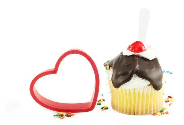 Sundae Cupcake with Red Heart — Stock Photo, Image