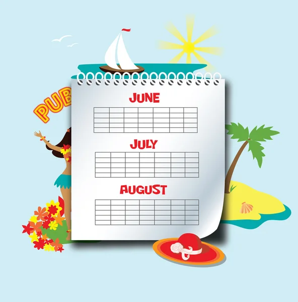 Calendário de verão — Vetor de Stock