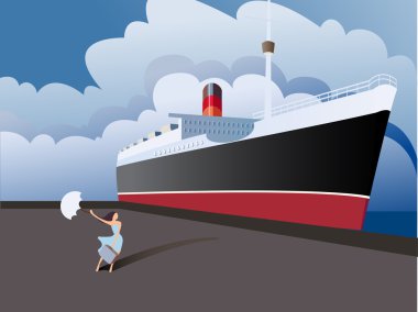 The girl next to the ship clipart