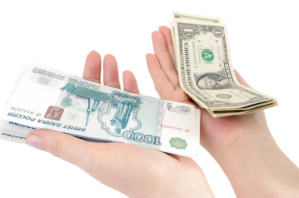 Dinheiro de papel em mãos — Fotografia de Stock