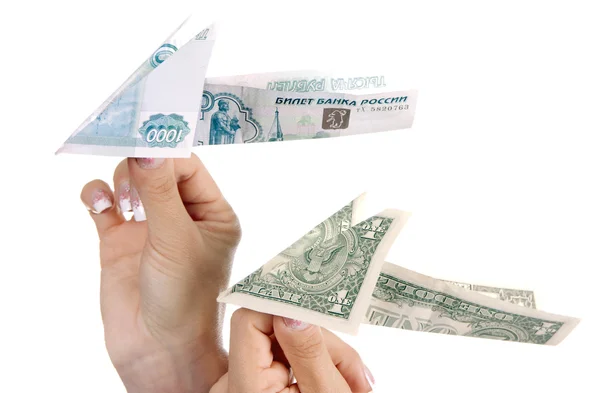 Kağıt uçaklar - para birimi — Stok fotoğraf