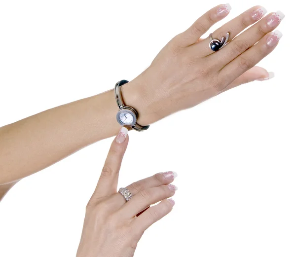 Saat ve yüzük ile eller — Stok fotoğraf